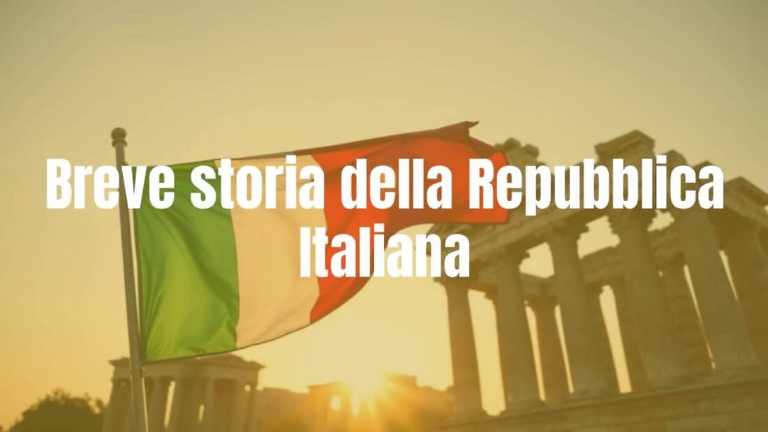 Italian Republic flag waving in front of historic Roman ruins, golden sunset, patriotic mood, realistic.