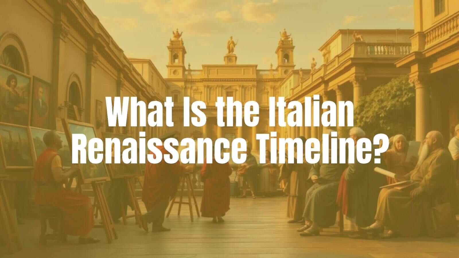 Italian Renaissance scene with artists painting, scholars studying ancient texts, and architectural marvels in the background, golden hour lighting, realistic style.