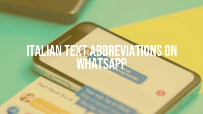 Italian WhatsApp chat screen showing colorful text bubbles with common Italian abbreviations like 'cmq' and 'tvb', modern smartphone, vibrant and casual style.