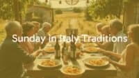 Italian family enjoying a long Sunday lunch outdoors, rustic table with pasta and wine, sunny countryside backdrop, warm and inviting atmosphere, realistic.