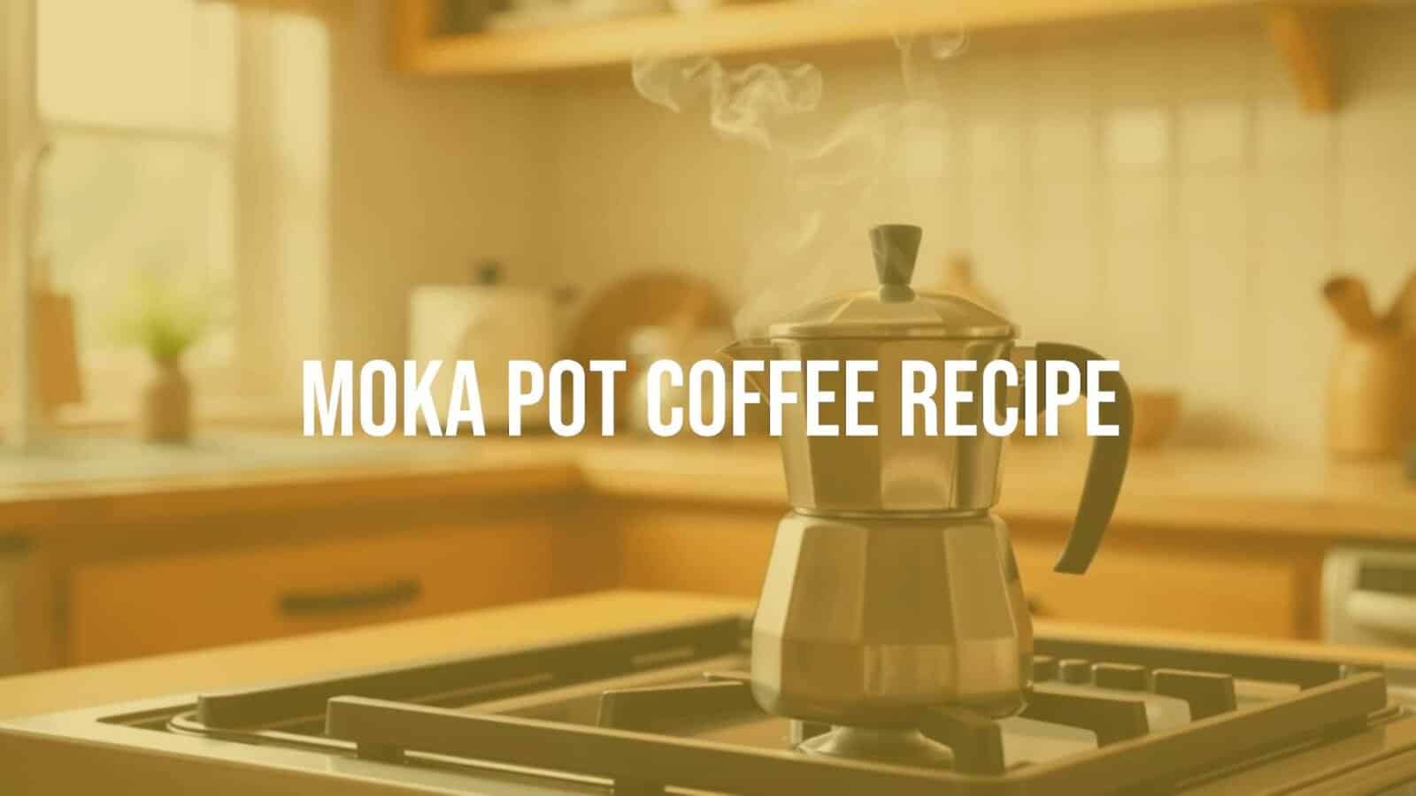 A classic Moka Pot brewing coffee on a stovetop, steam rising, warm lighting, cozy kitchen setting, realistic.
