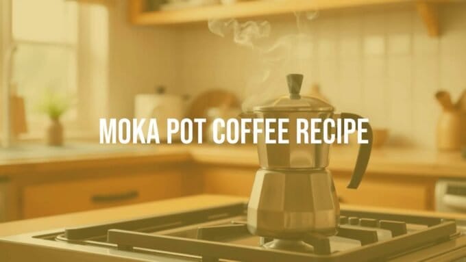A classic Moka Pot brewing coffee on a stovetop, steam rising, warm lighting, cozy kitchen setting, realistic.