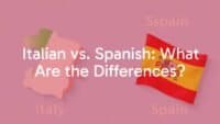 Italian and Spanish language comparison, side by side text examples, colorful flags of Italy and Spain, educational vibe, illustrative style.