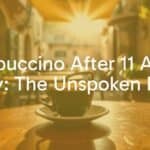 A cappuccino cup on a rustic Italian cafe table, morning sunlight, traditional Italian setting, realistic.