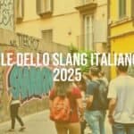 Italian urban street scene with young people chatting, vibrant graffiti wall with slang words, modern and lively atmosphere, realistic.