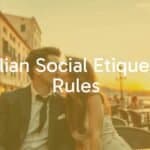 Elegant Italian couple greeting each other with a kiss on the cheek, outdoor café setting, warm sunset light, traditional Italian architecture in background, stylish and respectful atmosphere, realistic.