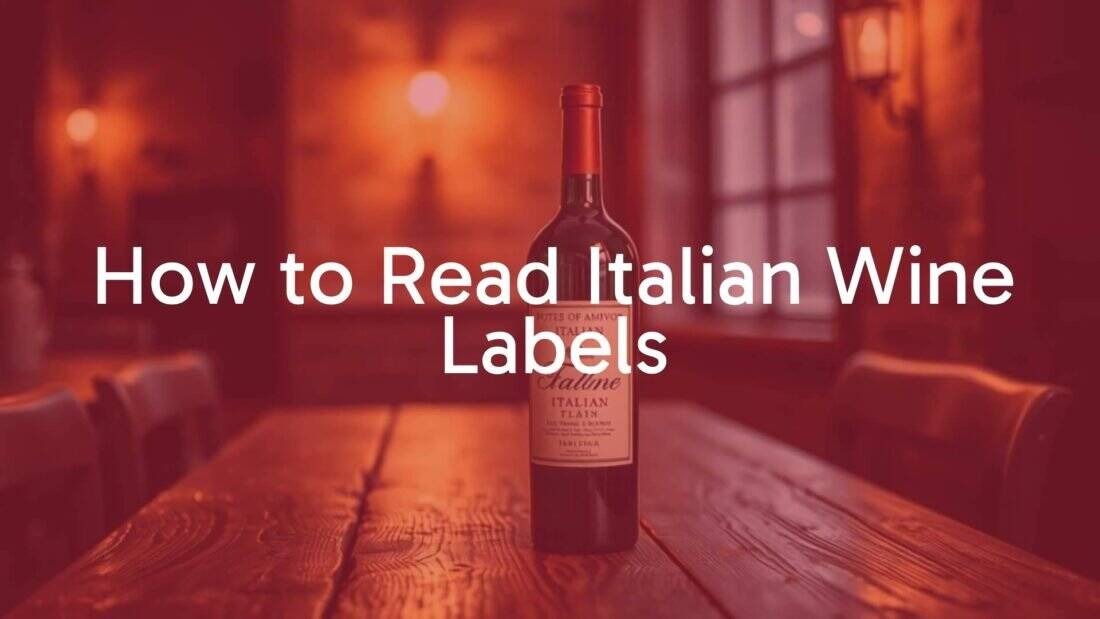 Elegant Italian wine bottle with detailed label, rustic wooden table backdrop, warm lighting, realistic.