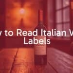 Elegant Italian wine bottle with detailed label, rustic wooden table backdrop, warm lighting, realistic.