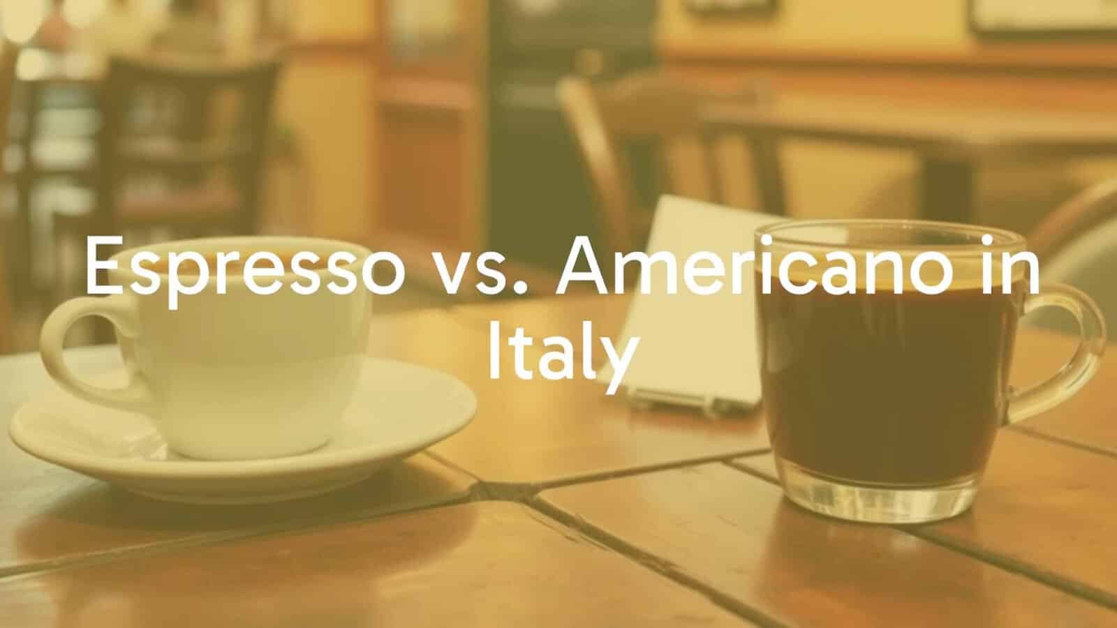 Two coffee cups on a rustic Italian table, one filled with espresso and the other with Americano, warm lighting, traditional café setting, realistic.