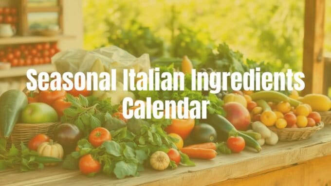 Seasonal Italian produce arranged on a rustic wooden table, fresh vegetables and fruits, warm sunlight, authentic Italian countryside vibe, realistic.